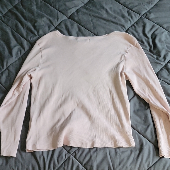 Pink Ribbed Long Sleeve Blouse - Picture 5 of 5